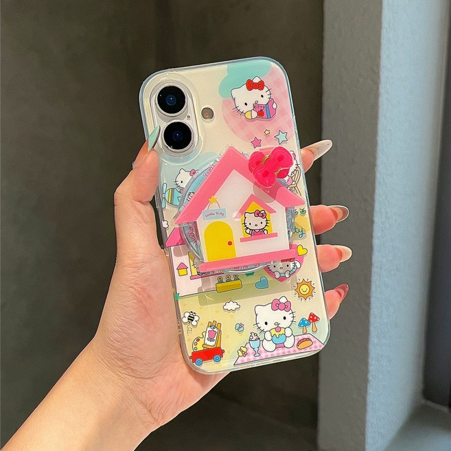 티류으스 캐릭터 핑크색 작은 집 키티 맥세이프 그립톡 갤럭시S25Ultra케이스 + 거치대 호환 케이스