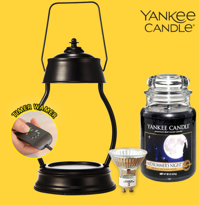 타이머 빛조절 캔들워머 양키캔들 라지자 전구1개 세트, 타이머 시에라 블랙, 미드썸머나잇 양키캔들 라지자