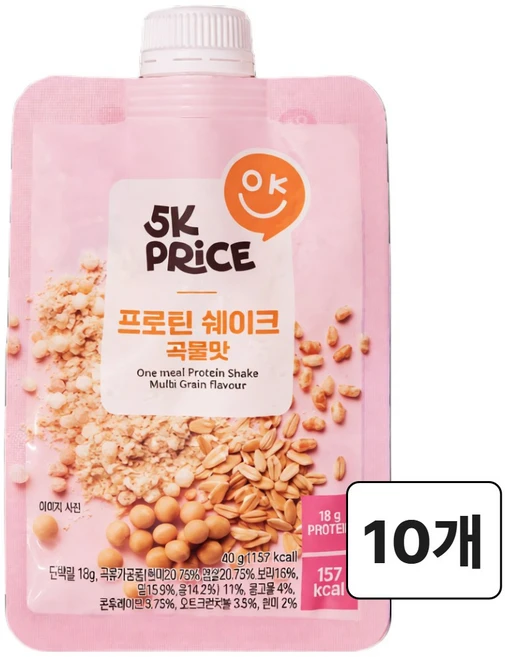5k프라이스 프로틴 쉐이크 곡물 (프로틴볼 구운현미토핑), 10세트, 1회분 - 쿠팡