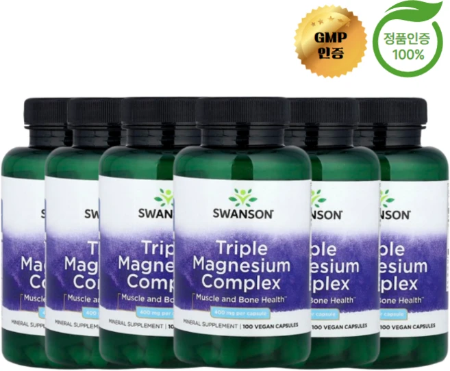 3+3 스완슨 트리플 마그네슘 복합체 400mg 캡슐 100정, 6개 - 쿠팡