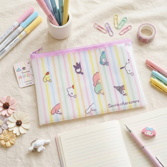 파스텔 스트라이프 산리오 캐릭터 파우치