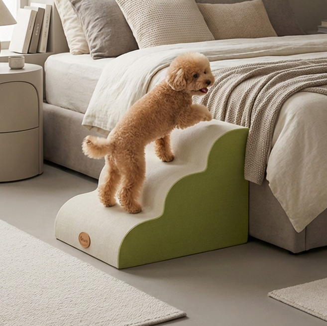 강아지 계단 슬개골보호 반려동물 애완동물 펫 고양이 소형견 용품 3단/4단 커브 스텝, 1개, 화이트