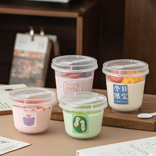 스푼 포함 내열 PP 그릭 요거트 용기 푸딩 요거트병 케이스, 1개, 원형A타입 280ml