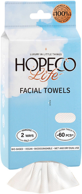 Hopeco Life 천연식물섬유 일회용 페이스타올 20x20cm 두꺼운 걸이겸사용 세안티슈 60매입, 1개, 60개입