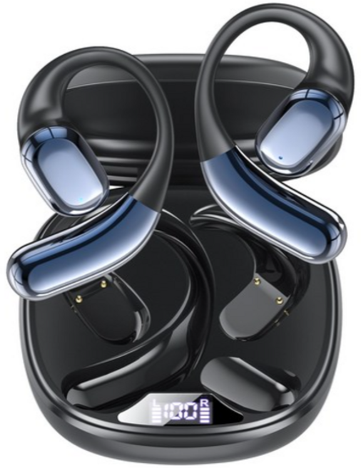 OMIIYA 귀걸이형 노이즈캔슬링 무선 블루투스 이어폰 오픈형 고음질, 블랙, E12 (Hi-Fi 고음질/대용량배터리)