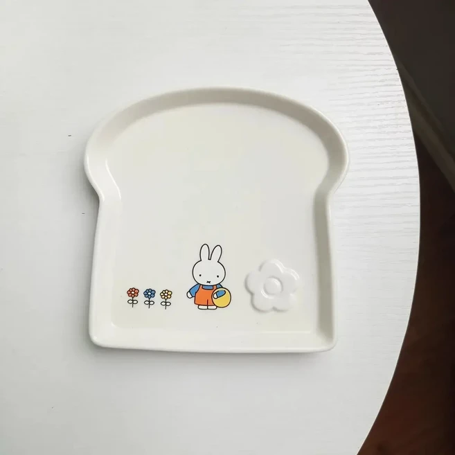 미피 토끼 세라믹 접시 애니메이션 귀여운 만화 크리 에이 티브 간단한 토스트 모양 카와이 야채 접시 피크, 08 Miffy-D