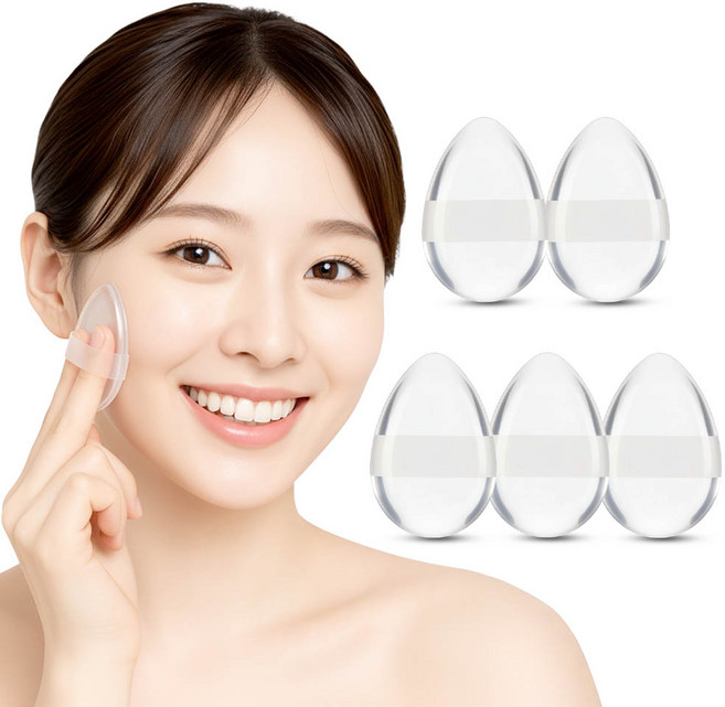 깔끔더하기 메이크업 실리콘 물방울 투명 퍼프, 5개, 투명 실리콘