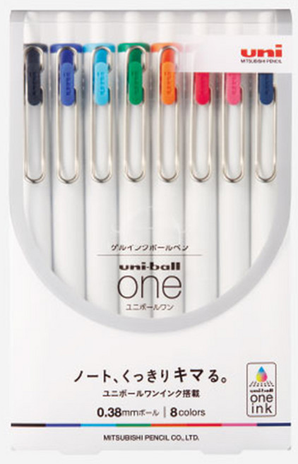 유니볼원 중성 잉크펜 8색 0.38mm, 혼합색상, 1세트