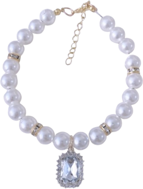 대형 진주 고양이 목걸이 인식표 반려동물 목걸이 펫 액세서리 강아지진주목걸이, 1개, 백석