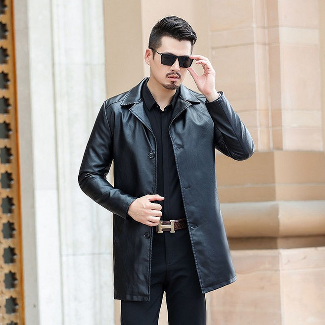[Myshe]남자 패션 가죽 점퍼 롱 pu 자켓 Myshe qxz1205YCpu8