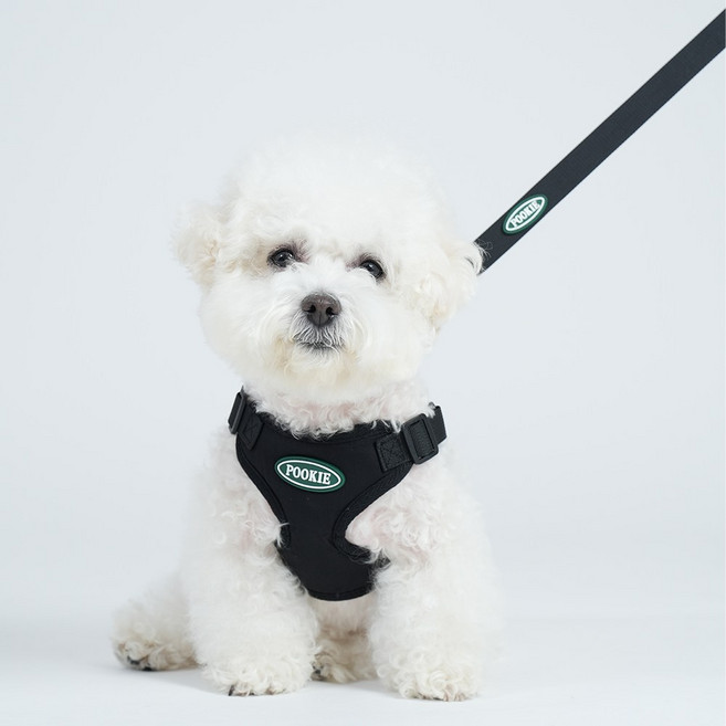 푸키 강아지 시그니처 파스텔 원터치 하네스 + 리드줄세트, 블랙