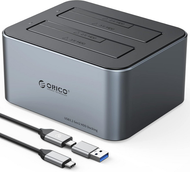 ORICO 하드 드라이브 도킹 스테이션 알루미늄 USB C에서 SATA 3.06Gbps 인클로저2.53.5인치 SSD HDD UASP 지원 최대 18TB6616C3 전원 공급 장치, 2 Bay