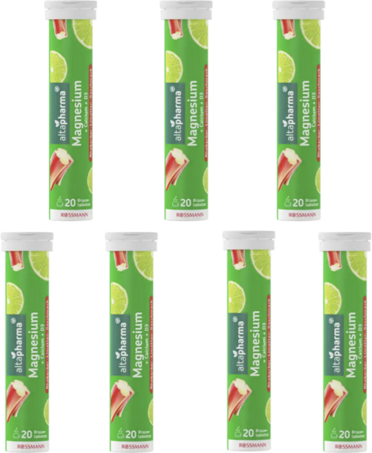 독일 알타파마 발포정 마그네슘 + 칼슘 + 비타민 D3 루바브-라임맛 20정 X 7개