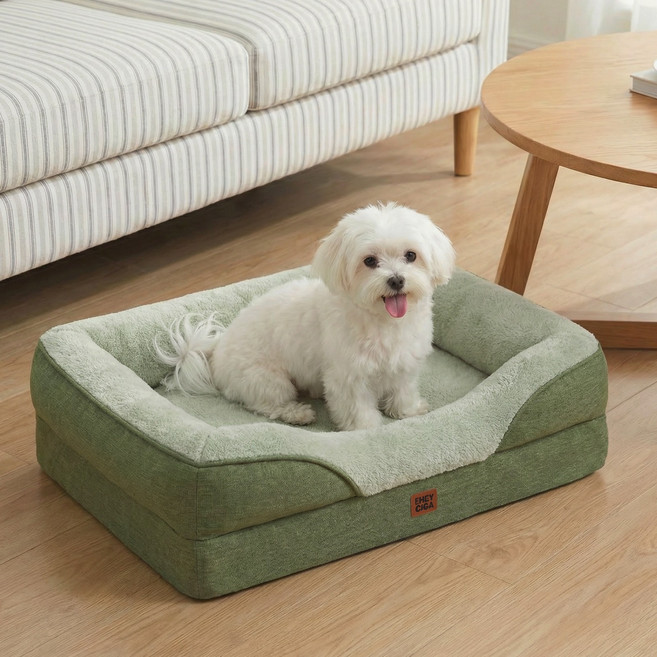 EHEYCIGA 메모리폼 함유 정형외과 사방테두리 반려견 강아지방석 사계절용 푹신한 편안한 반려견 소파, 1개, 잔디색