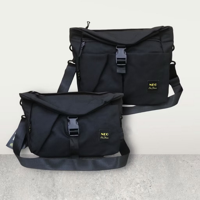 Neo Stream 韓國潮流休閒側背包 郵差包 男用尼龍包, 黑色