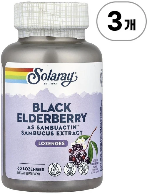 솔라레이 블랙 엘더베리 삼부액틴 Solaray Black Elderberry as Sambuactin™ 60정, 3개 - 쿠팡