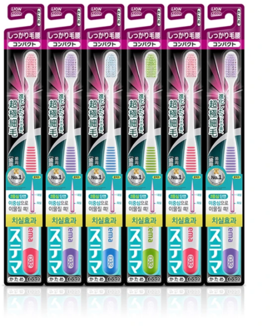시스테마 시카리케고시 칫솔(D32) x 6개 (색상랜덤) 콤팩트 헤드 하드 | Systema Compact Toothbrush, 1개, 6개입