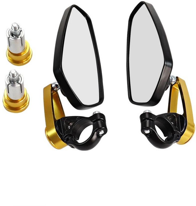 SDTW 오토바이 360 학위 회전 범용 7/8 "핸들 바 엔드 빌렛 알루미늄 사이드 백미러 Haonda Yamaha Suzuki, 02 Gold-1, 1개