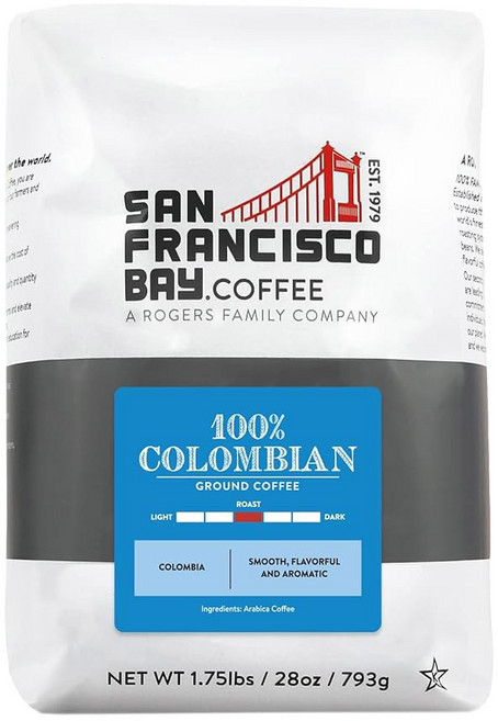 샌프란시스코 베이 커피 DECAF 프렌치 로스트 그라운드 커피 28온스 봉지 다크 로스트 스위스 워터 프로세스 디카페인, Colombian, 1개