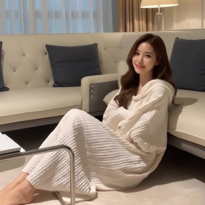 드림베이스 여리핏 롱후드 원피스 수면잠옷 홈웨어 프리사이즈 여성 원피스