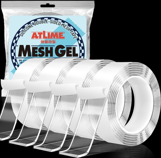아뜰라임 자국없는 핸드컷팅 실리콘 메쉬 초강력 양면 테이프 3m, 4개