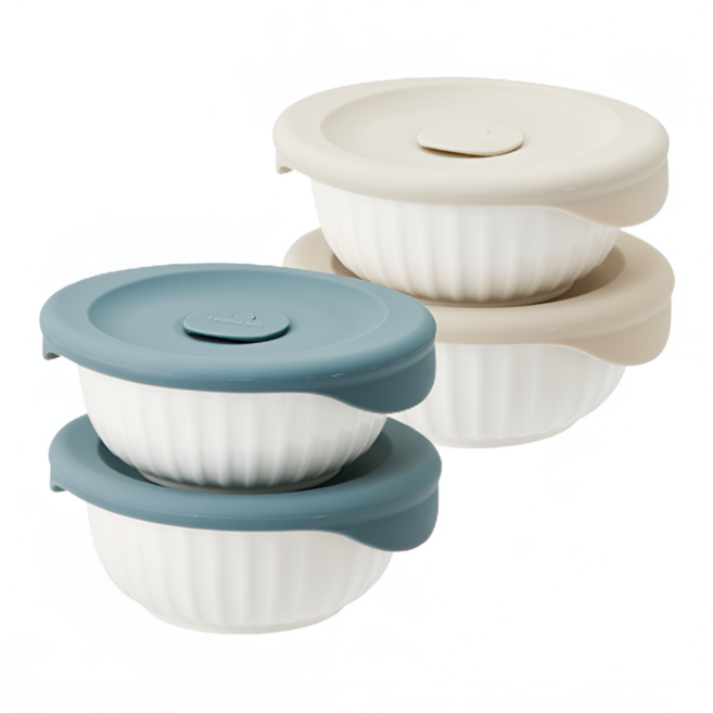 락앤락 바로한끼 250ml 도자기 밥용기 안전한 밥얼리는 용기, 2개, 250ml 몸체 2p + 뚜껑캡 2p