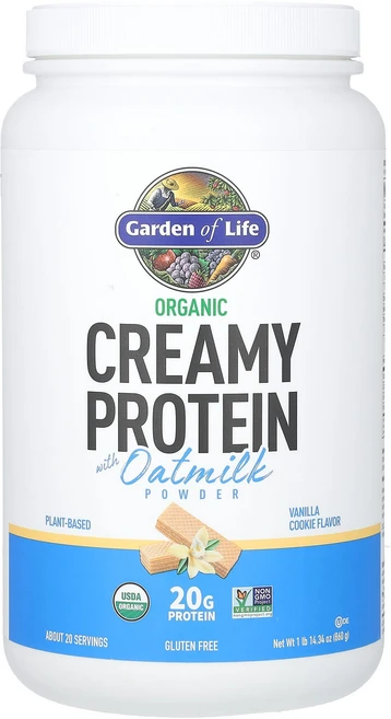 Garden of Life 유기농 크리미 단백질 오트밀크 분말 함유 바닐라 쿠키 860g(1lb 14.34oz), GardenofLife유기농크리미단백질오트밀크분말함유바, 860g, 1개 - 쿠팡