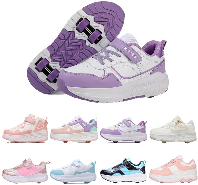 PHTEER 롤러슈즈 바퀴달린운동화 탈부착 롤러스케이트 4륜 F05, 자주색, 1개