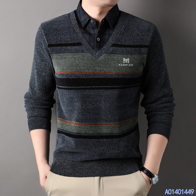 ZZL 남성 셔츠 넥 스웨터긴팔 가을 겨울 기모 스웨터보온셔츠 칼라 니트 상의Polo 스웨터 Men's Shirt Collar Sweater