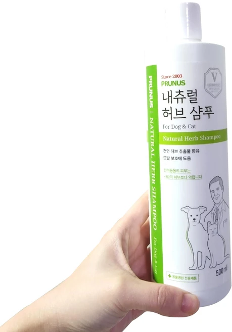 강아지 반려견 모발 촉촉 세정 식물 유래 성분 프루너스 내츄럴 허브 샴푸, 1개, 500ml - 쿠팡