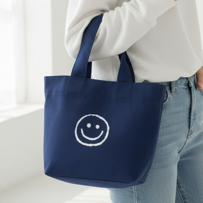 캐쉬캔버스 스마일 미니 에코백 캔버스 가방 보조 크로스백 도시락백