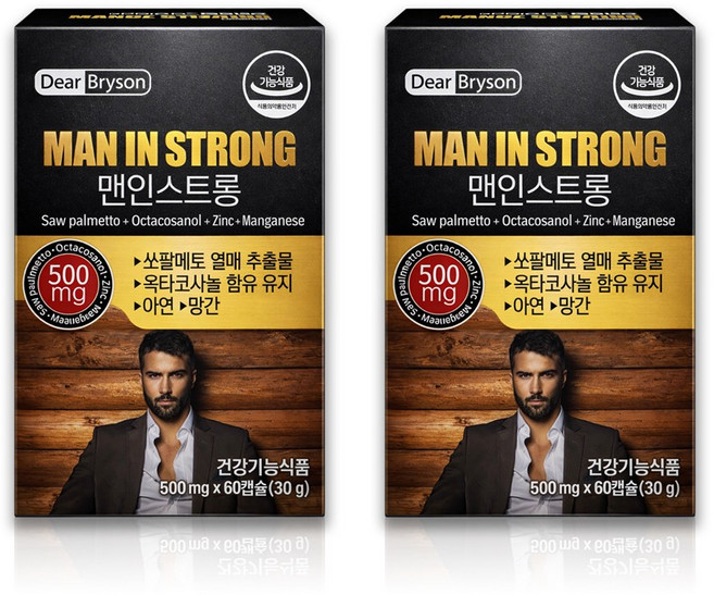 디어 브라이슨 맨인스트롱 남성 쏘팔메토 옥타코사놀 아연 망간 2개월, 2박스, 60정