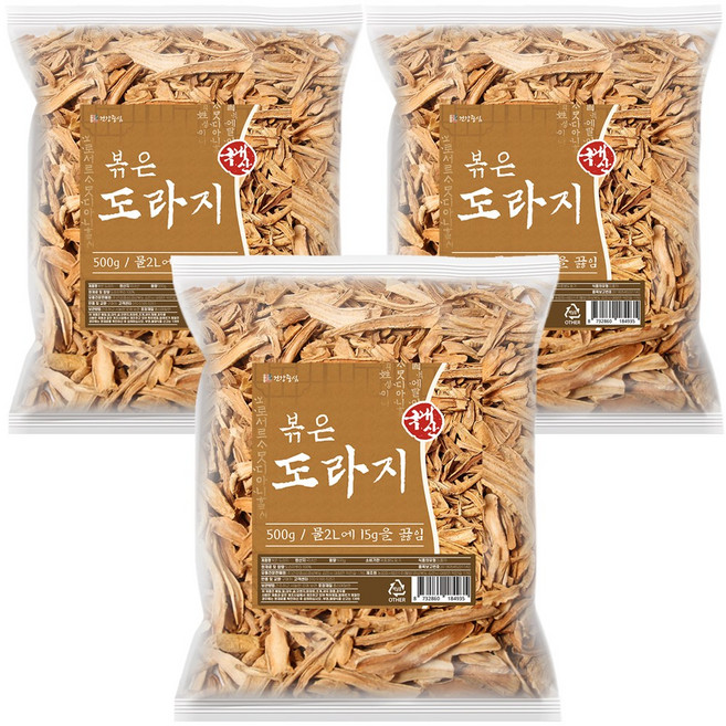 건강중심 국산 볶은 도라지 차, 3개, 500g