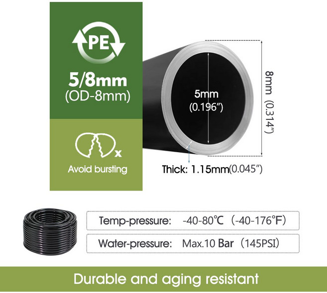 3 50M OD 6mm 8mm 12mm 검정색 PE 호스 압력 방지 4/6mm 5/8mm 9/12mm 물방울 관개 파이프 3/8 1/4 정원 식물 급수 튜브, 9 84ft, B OD 8mm