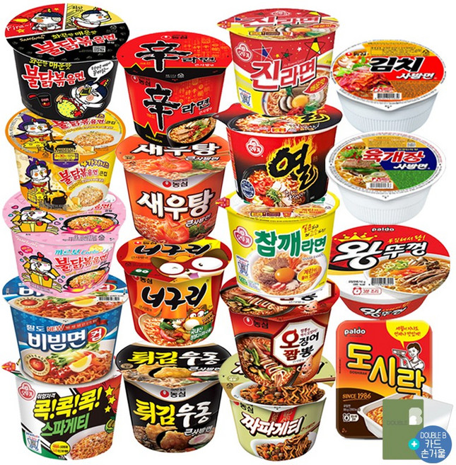 더블비 큰사발 용기컵 사발면 18종 (불닭+까르보+4가지+팔도비빔+짜파게티+스파콕콕+신+오짬+너구리+새우+튀김+진매+참깨+열+육사발+김치사발+왕뚜껑(큰)+도시락)+더블비카드거울, 1개