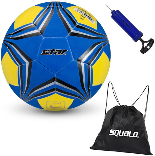 스타 뉴 라이트 축구볼 CB8015-07 소프트 안전 경량 축구 어린이 유소년, 1개, 블루 + SQ 가방 & 펌프
