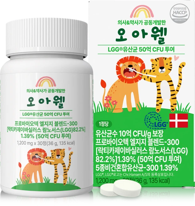 구강유산균 오아웰 어린이 청소년 100억 유산균 크리스찬한센 덴마크 LGG 블렌드 균주 츄어블, 1개, 30정 - 쿠팡
