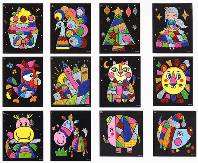 포일아트 스티커 동물왕국박스 12도안세트 미술 놀이, 1세트