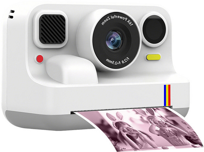 K12Pro 兒童拍立得相機，藍牙連接，彩色即時列印，16倍變焦，4800萬畫素，1080P錄影, 1個, 純淨白｜相機主體*1、贈彩色相紙捲*3及掛繩*1、充電線*1