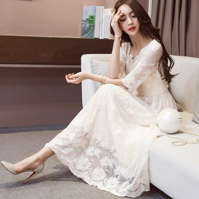 여성 여자 웨딩데이 원피스 롱원피스 화이트원피스 레이스원피스 - 310