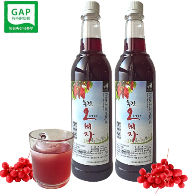 강원도 무농약재배 국산 오미자 100% 원액 오미자청 발효원액, 2개, 750ml