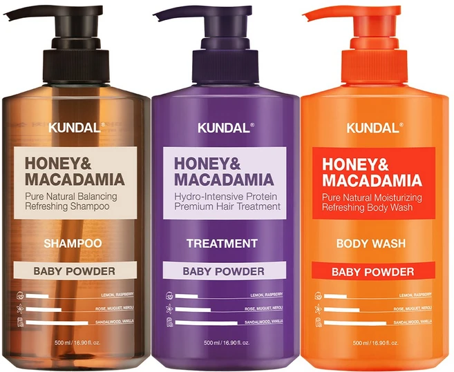 쿤달 네이처샴푸500ml+트리트먼트500ml+바디워시500ml 베이비파우더향, 1개, 500ml - 쿠팡