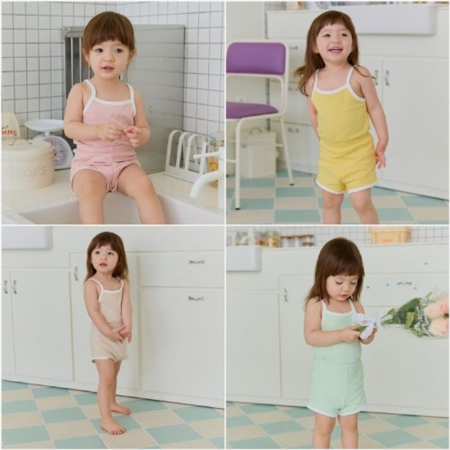 아이숲 아동용 레인보우 40수 끈나시실내복 상하의 세트