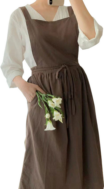 노블레스 베누스 빅사이즈 프로방스 원피스형 린넨 롱 앞치마, (BIG) 로열쇼콜라, 1개