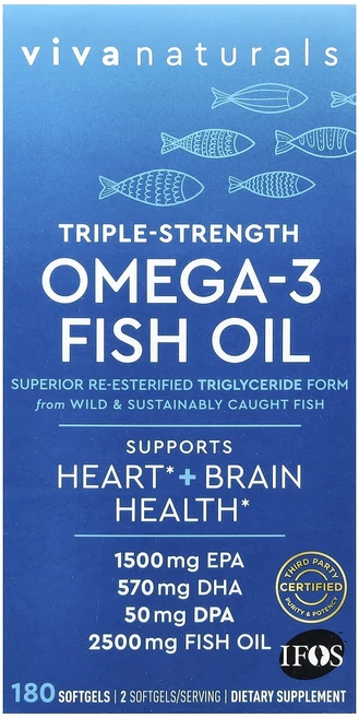 Viva Naturals 오메가3 피쉬 오일 3배 강도 2500mg 소프트젤 180정(소프트젤당 1250mg), VivaNaturals오메가3피쉬오일3배강도2500mg, 1개, 180정 - 쿠팡