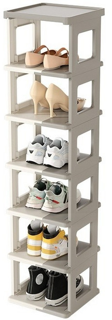 POMTOR 현관신발장 슬림 수납장 신발정리대 슬림신발장 접이식 신발장, 1개, 크림 그레이 7단