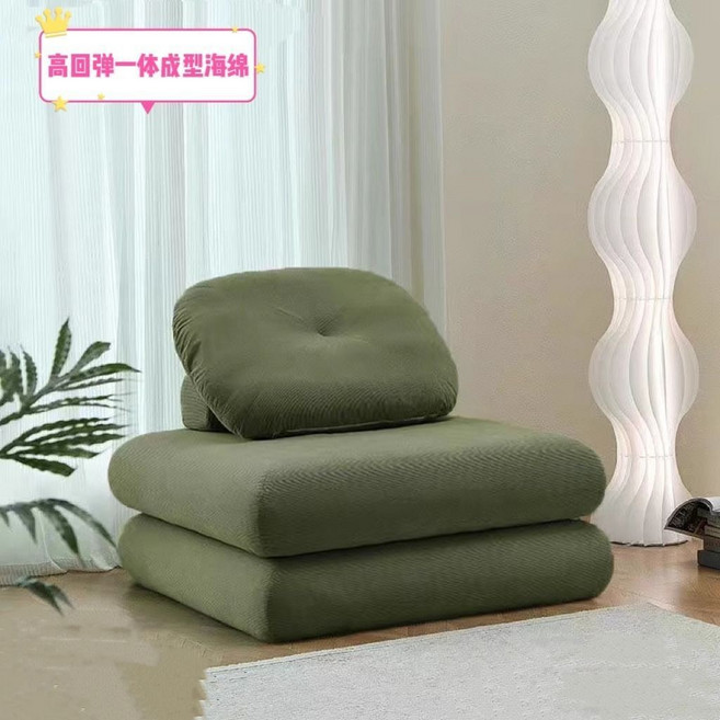 落地沙發麻薯沙發床 小戶型客廳折疊沙發床 兩用奶油豆腐塊懶人榻榻米 C6FL, 1【可拆洗+燈芯絨】軍綠色,60cm*60cm*35cm