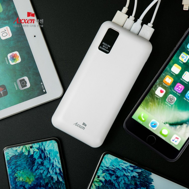 액센 NEB330 듀얼 30000mAh QC3.0 PD 22.5보조배터리 대량 납품 판촉물 인쇄 5개 세트, A132A 애플용