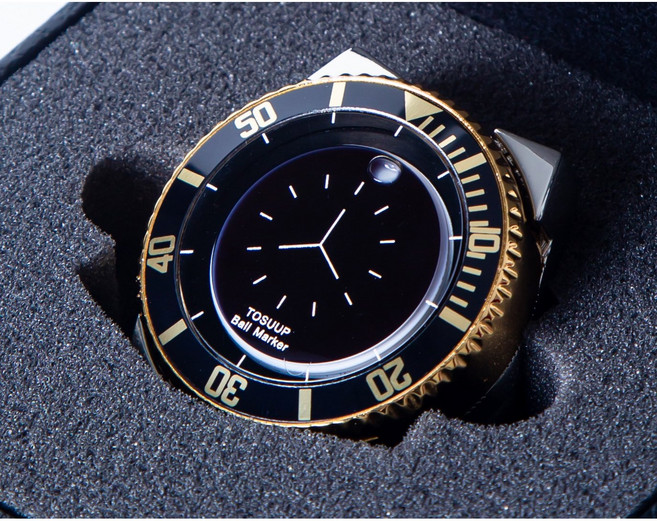 WPG Golf 시계형 금도금 골프 볼 마커 / 물방울 수평계 탑재 / 허리착용 / 선물용 프리미엄 디자인, 1개, Black + (Gold 도금) 혼합