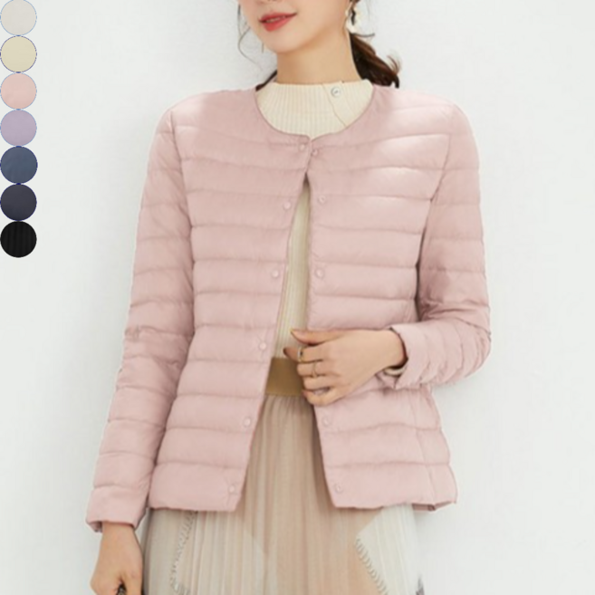 시즌몰 여성 덕다운 점퍼 이너 패딩 간절기 겨울 라운드 경량 패딩 사무실용 보온 자켓